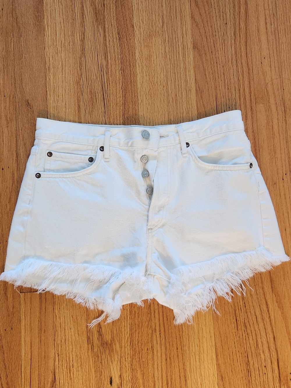 Agolde White Frayed Hem High-Rise Denim Cutoff Shorts - Picture 3 of 9